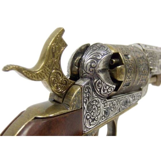 Denix Navy1851 civil war engraved revolver type collection pistol (gold cylinder)