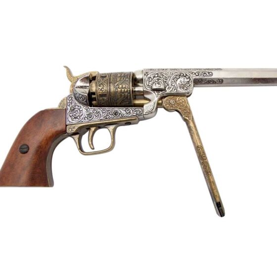 Denix Navy1851 civil war engraved revolver type collection pistol (gold cylinder)