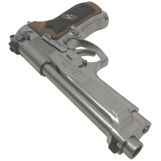 We BIOHAZARD M92 semi/full auto metal gas pistol (chrome silver)