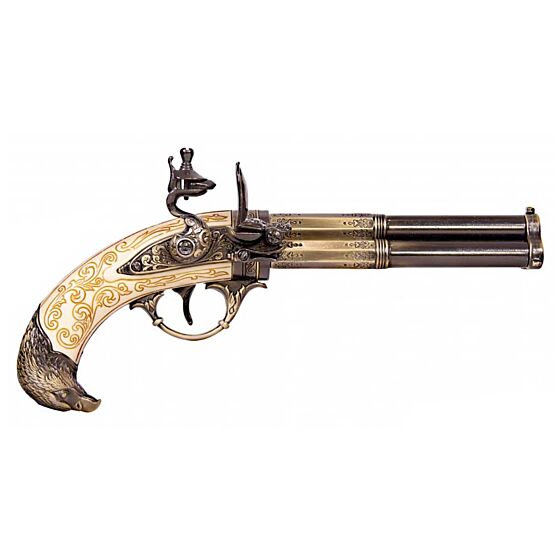 Denix pistola da collezione Francia XIX secolo a 3 canne rotanti