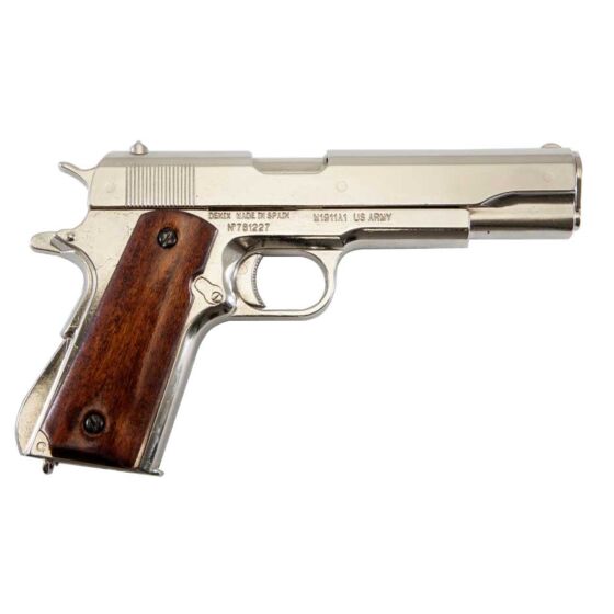 Denix pistola da collezione M1911 Grip legno cromata (caricatore non amovibile)