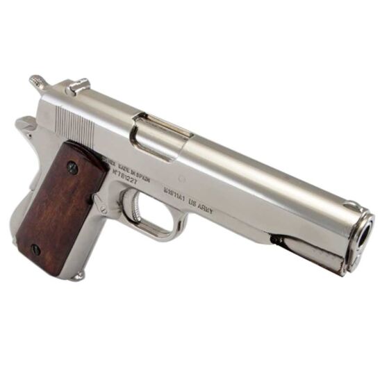 Denix pistola da collezione M1911 Grip legno cromata (caricatore non amovibile)