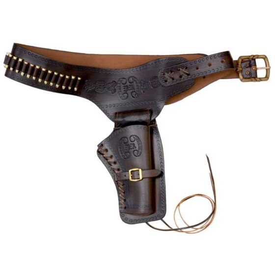Denix SET cinturone DELUXE con fondina e cartucce per pistola revolver cal.45 (marrone scuro)