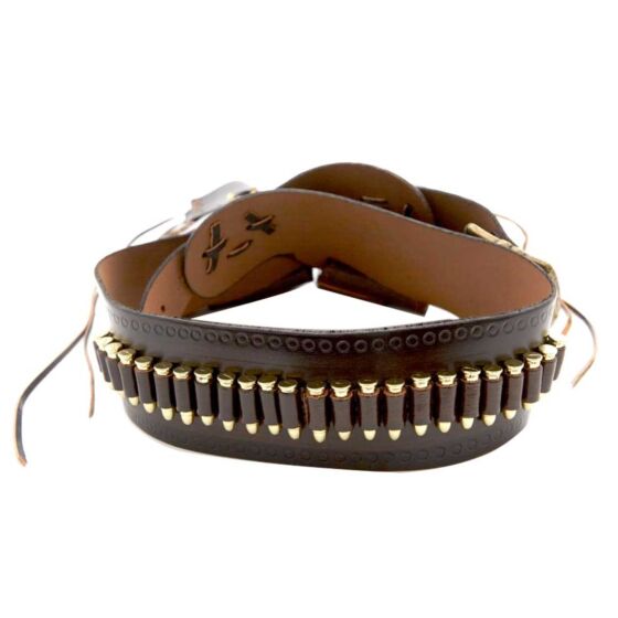 Denix DELUXE SET leather belt with twin holster and cartridges for revolver cal.45 pistol (matt brown)