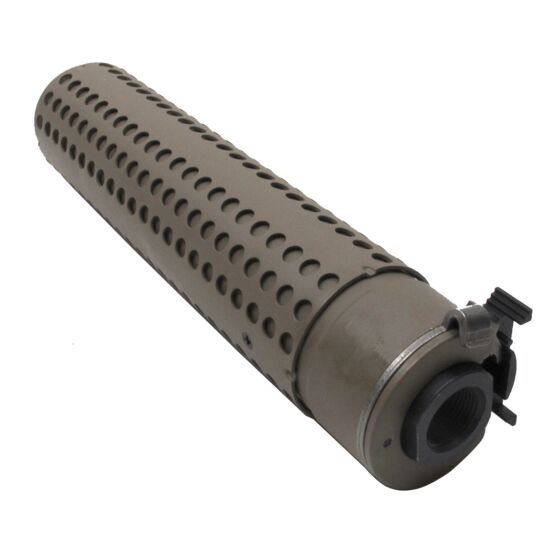JJ airsoft silenziatore KAC QD per fucili con spegnifiamma 14mm- (tan)