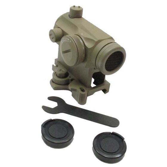 JJ airsoft ottica T043 mini red dot con estensione e Killflash (tan)