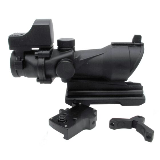 JJ airsoft ottica acog 4x32 QD style full set con red dot