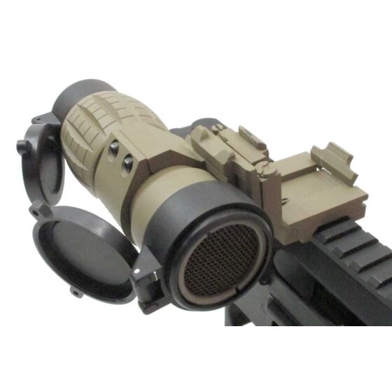JJ airsoft 4x magnifier scope with flip up lever and QD ring (tan)