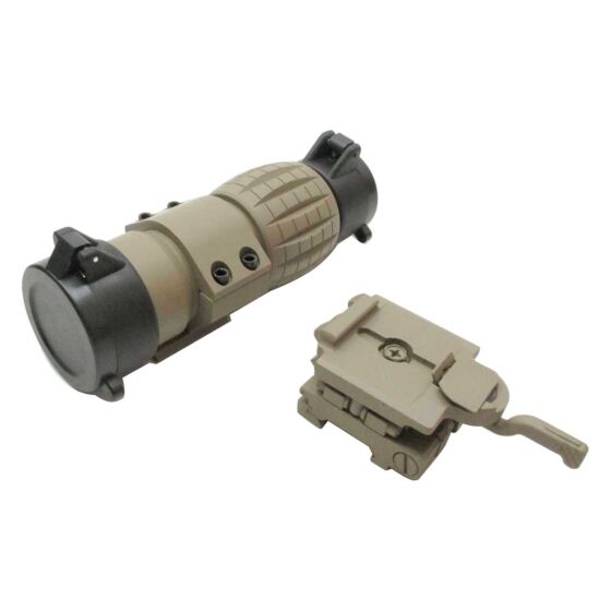 JJ airsoft 4x magnifier scope with flip up lever and QD ring (tan)