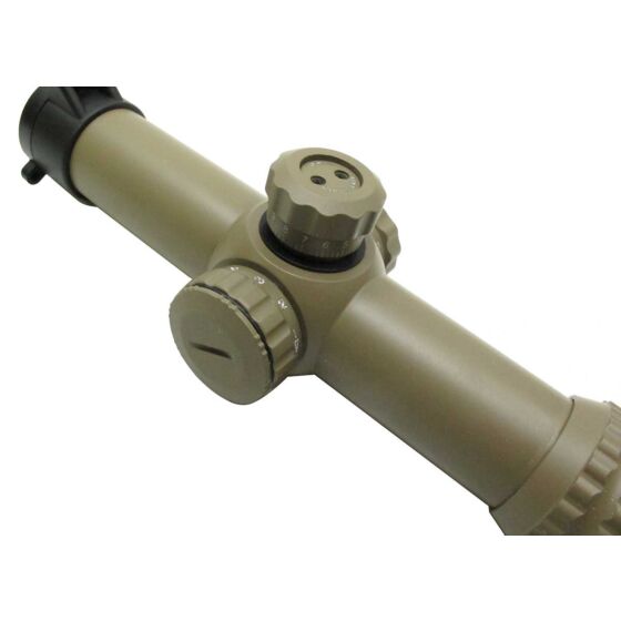 JJ airsoft ottica LPVO 1-4x26 con anelli (tan)