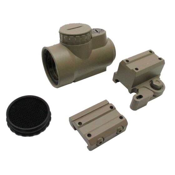 JJ airsoft ottica sgancio rapido MRO red dot full set con killflash (tan)