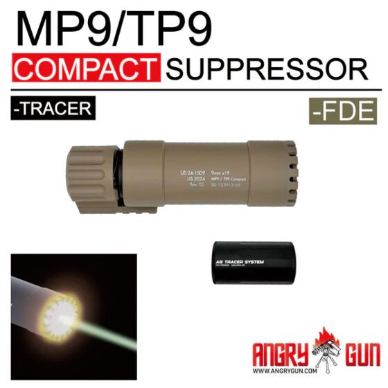 Angry Gun silenziatore COMPACT SPITFIRE tracer per mitraglietta a gas Mp9/Tp9 (fde)