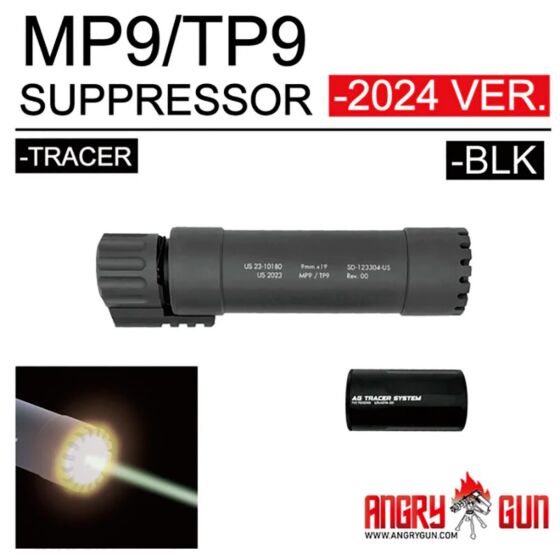 Angry Gun silenziatore SPITFIRE tracer Ver.2024 per mitraglietta a gas Mp9/Tp9 (nero)