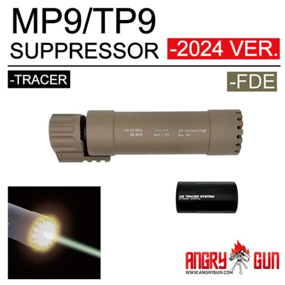 Angry Gun silenziatore SPITFIRE tracer Ver.2024 per mitraglietta a gas Mp9/Tp9 (fde)