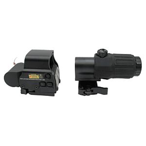 JJ airsoft set holo sight XPS3.2 + ingranditore 3x con anello ribaltabile (nero)