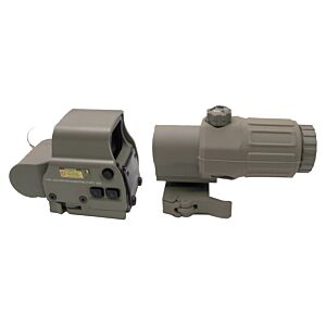 JJ airsoft set holo sight XPS3.2 + ingranditore 3x con anello ribaltabile (tan)