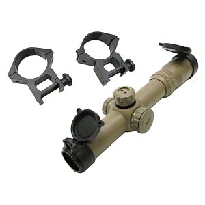 JJ airsoft ottica LPVO 1-4x26 con anelli (tan)