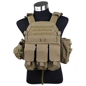 TMC giubbino tattico 6094 style plate carrier con 3 tasche (coyote brown)